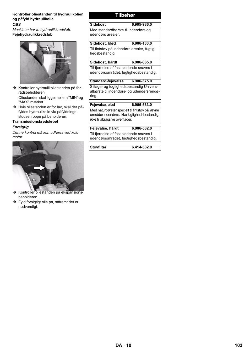 Tilbehør | Karcher KM 100-100 R D User Manual | Page 103 / 360