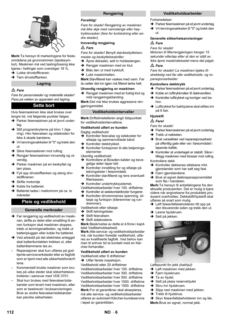 Sette bort pleie og vedlikehold | Karcher KM 100-100 R D User Manual | Page 112 / 360