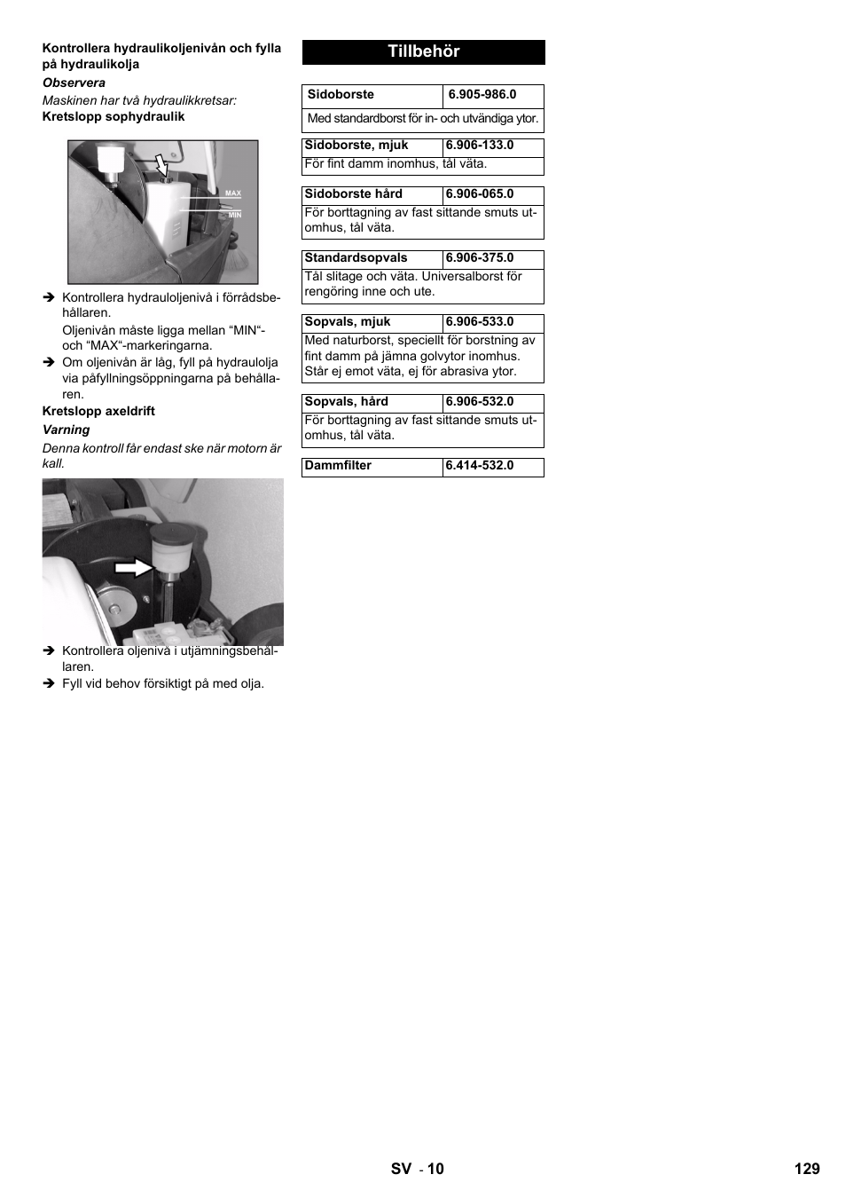 Tillbehör | Karcher KM 100-100 R D User Manual | Page 129 / 360