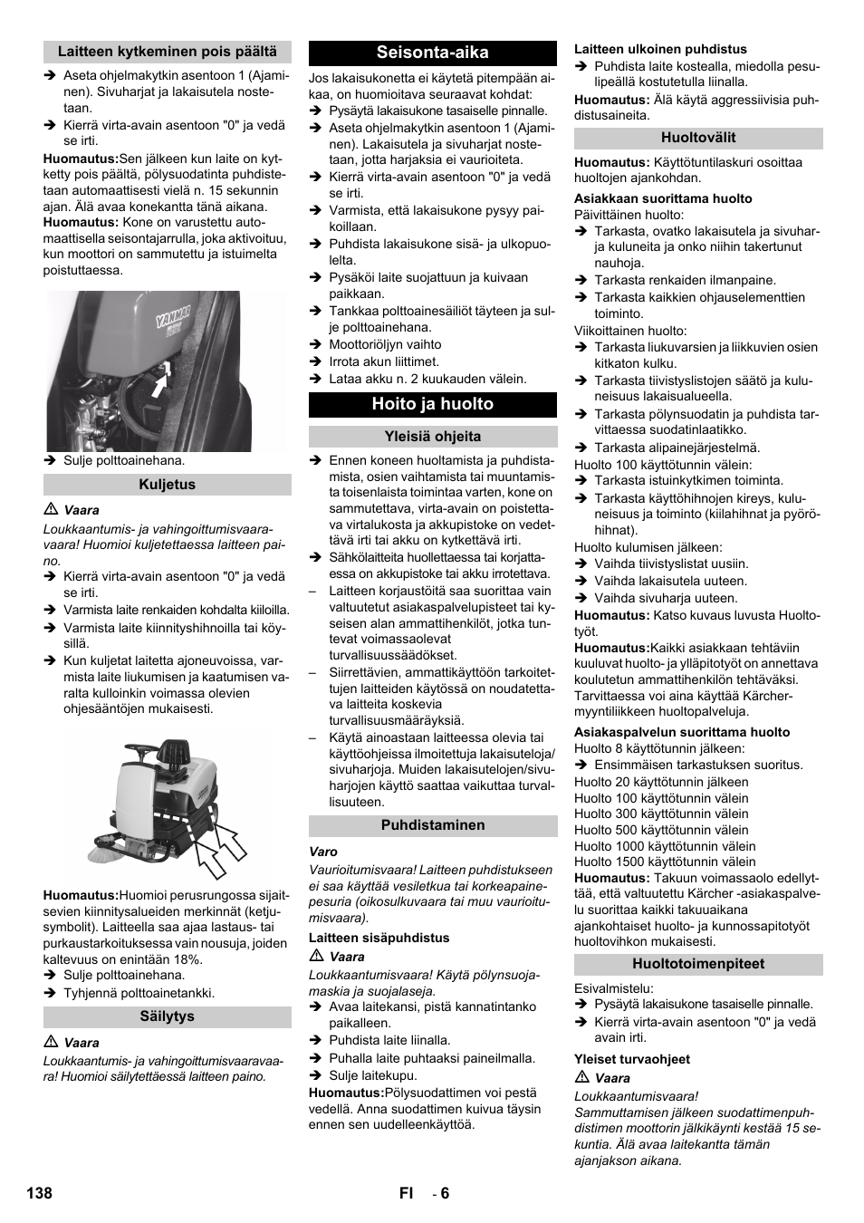 Seisonta-aika hoito ja huolto | Karcher KM 100-100 R D User Manual | Page 138 / 360