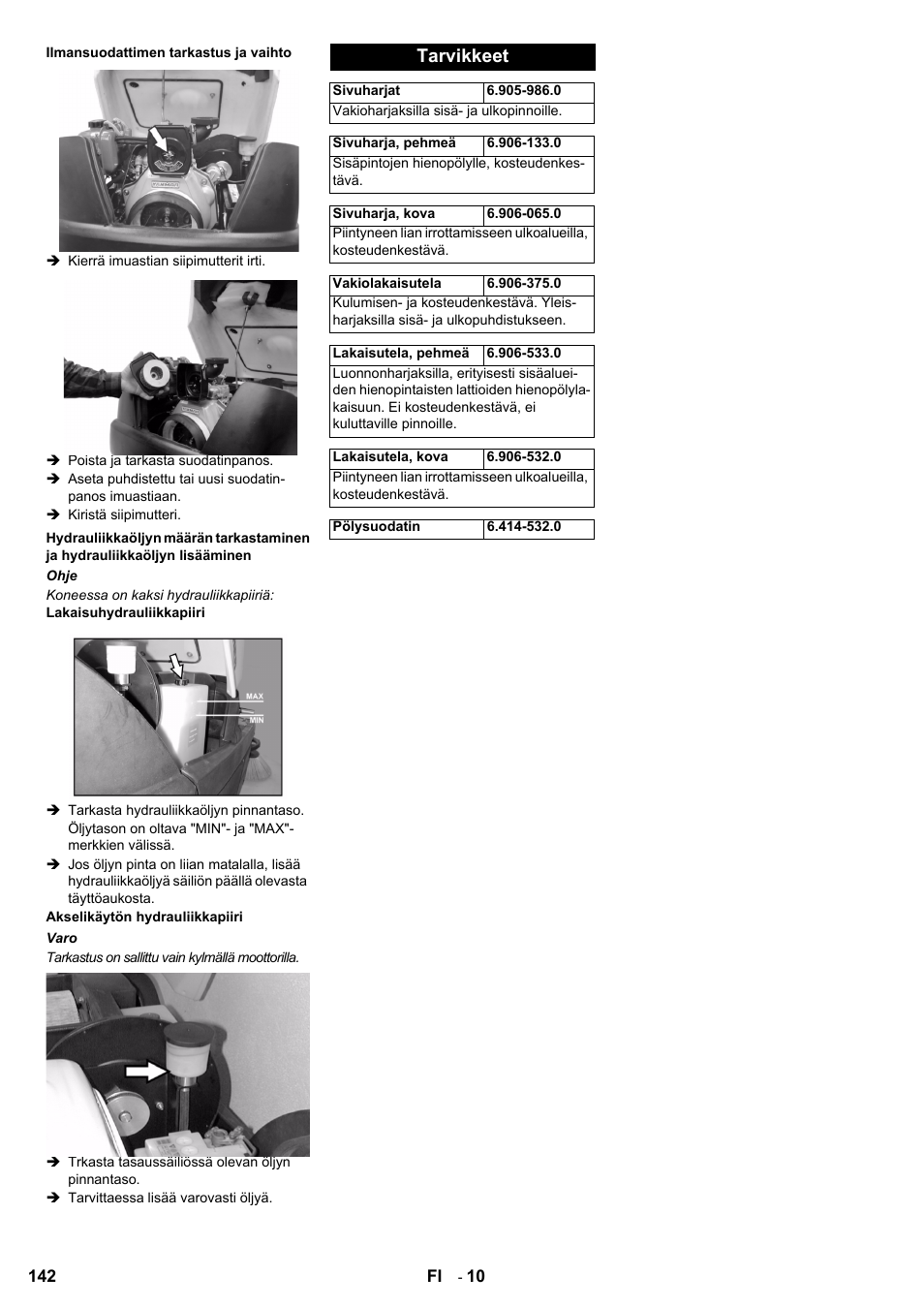 Tarvikkeet | Karcher KM 100-100 R D User Manual | Page 142 / 360