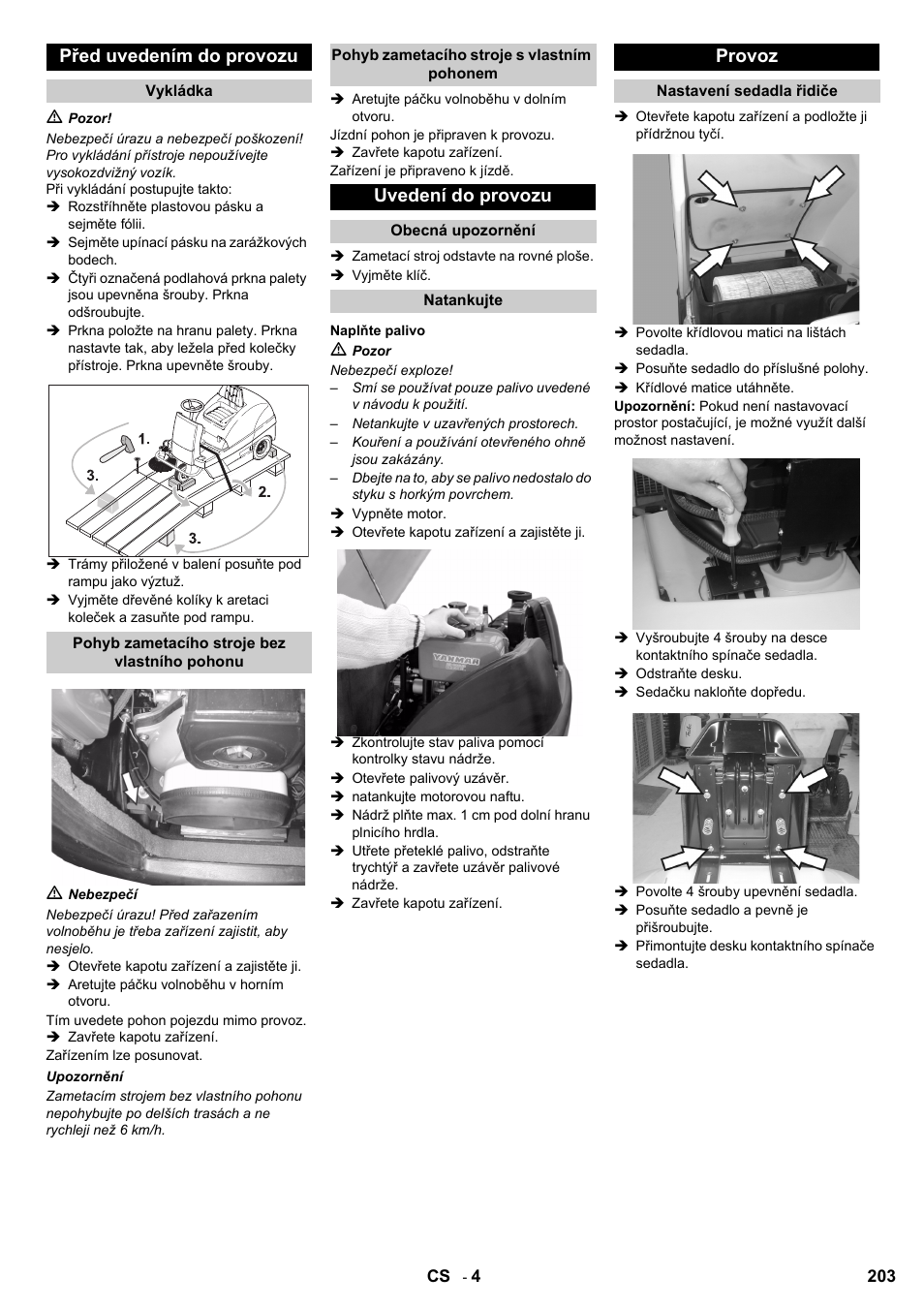 Před uvedením do provozu, Uvedení do provozu, Provoz | Karcher KM 100-100 R D User Manual | Page 203 / 360