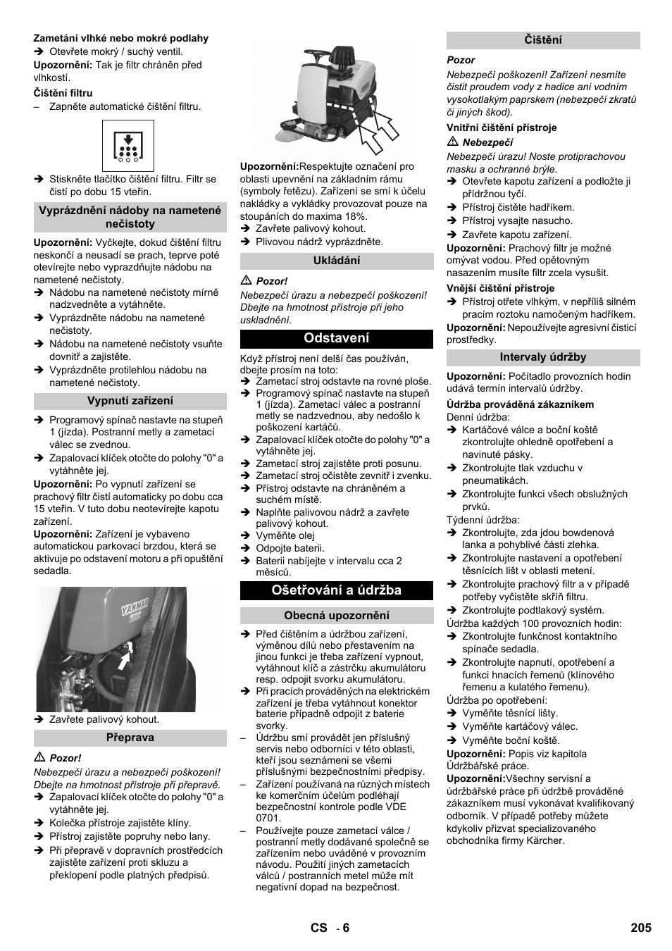 Odstavení ošetřování a údržba | Karcher KM 100-100 R D User Manual | Page 205 / 360