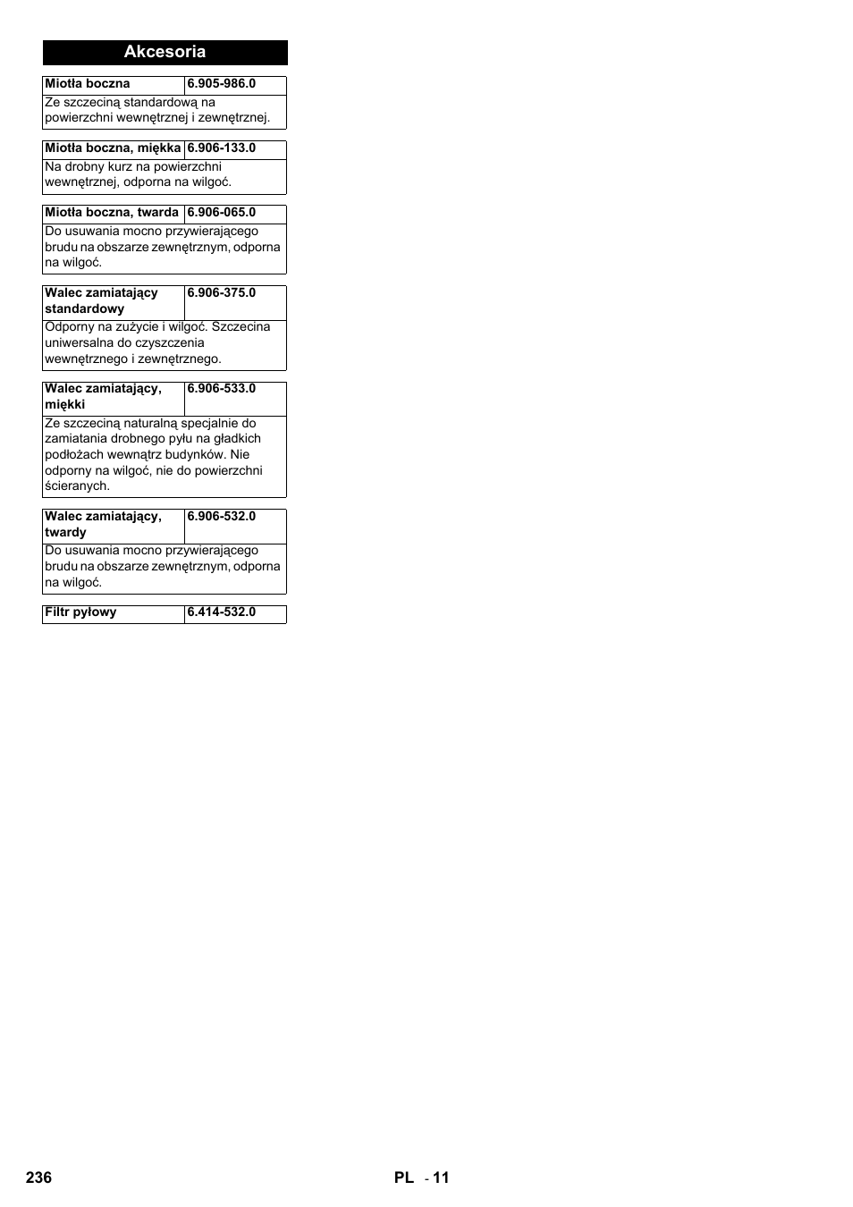 Akcesoria | Karcher KM 100-100 R D User Manual | Page 236 / 360