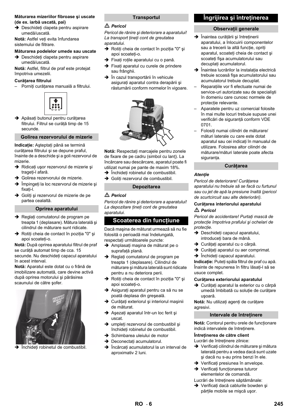 Scoaterea din funcţiune îngrijirea şi întreţinerea | Karcher KM 100-100 R D User Manual | Page 245 / 360