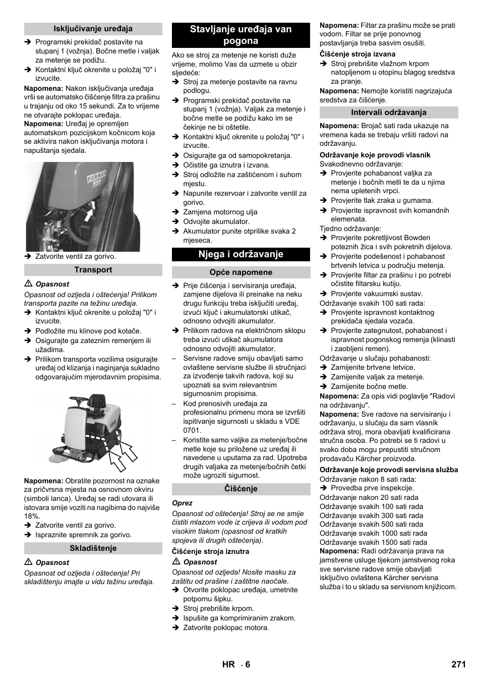 Stavljanje uređaja van pogona njega i održavanje | Karcher KM 100-100 R D User Manual | Page 271 / 360