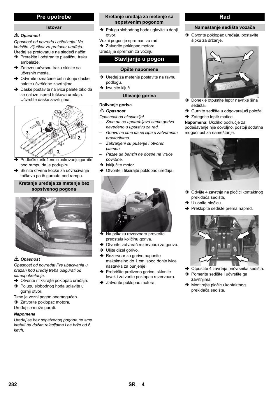 Pre upotrebe, Stavljanje u pogon | Karcher KM 100-100 R D User Manual | Page 282 / 360