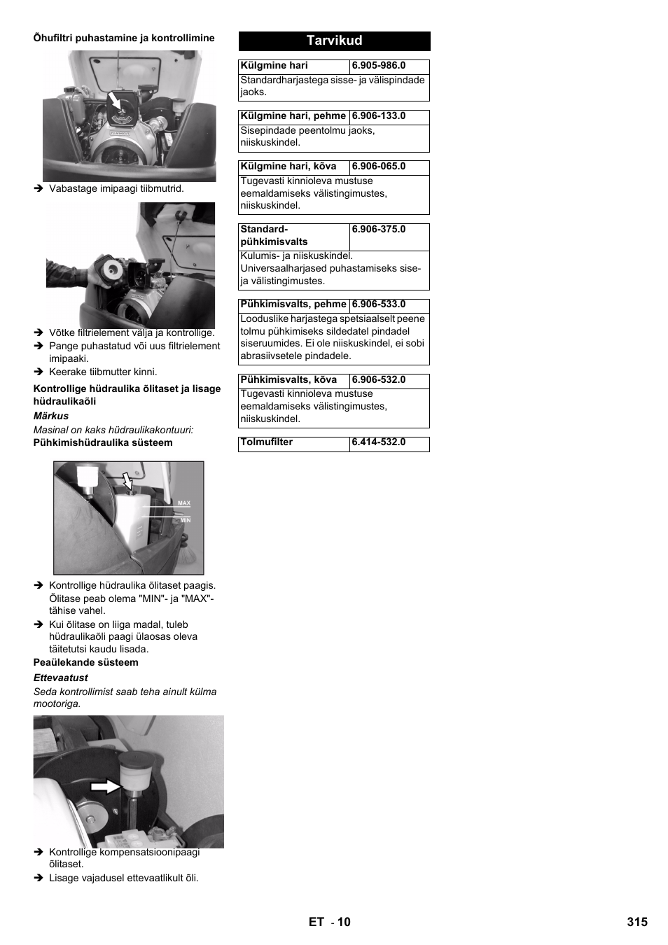 Tarvikud | Karcher KM 100-100 R D User Manual | Page 315 / 360