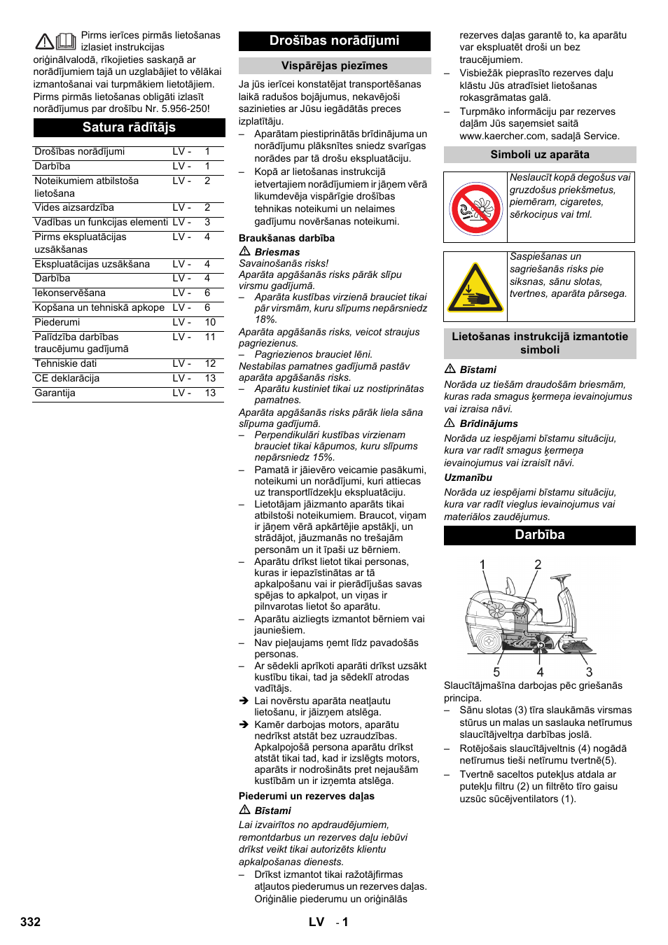 Satura rādītājs, Drošības norādījumi, Darbība | Karcher KM 100-100 R D User Manual | Page 332 / 360