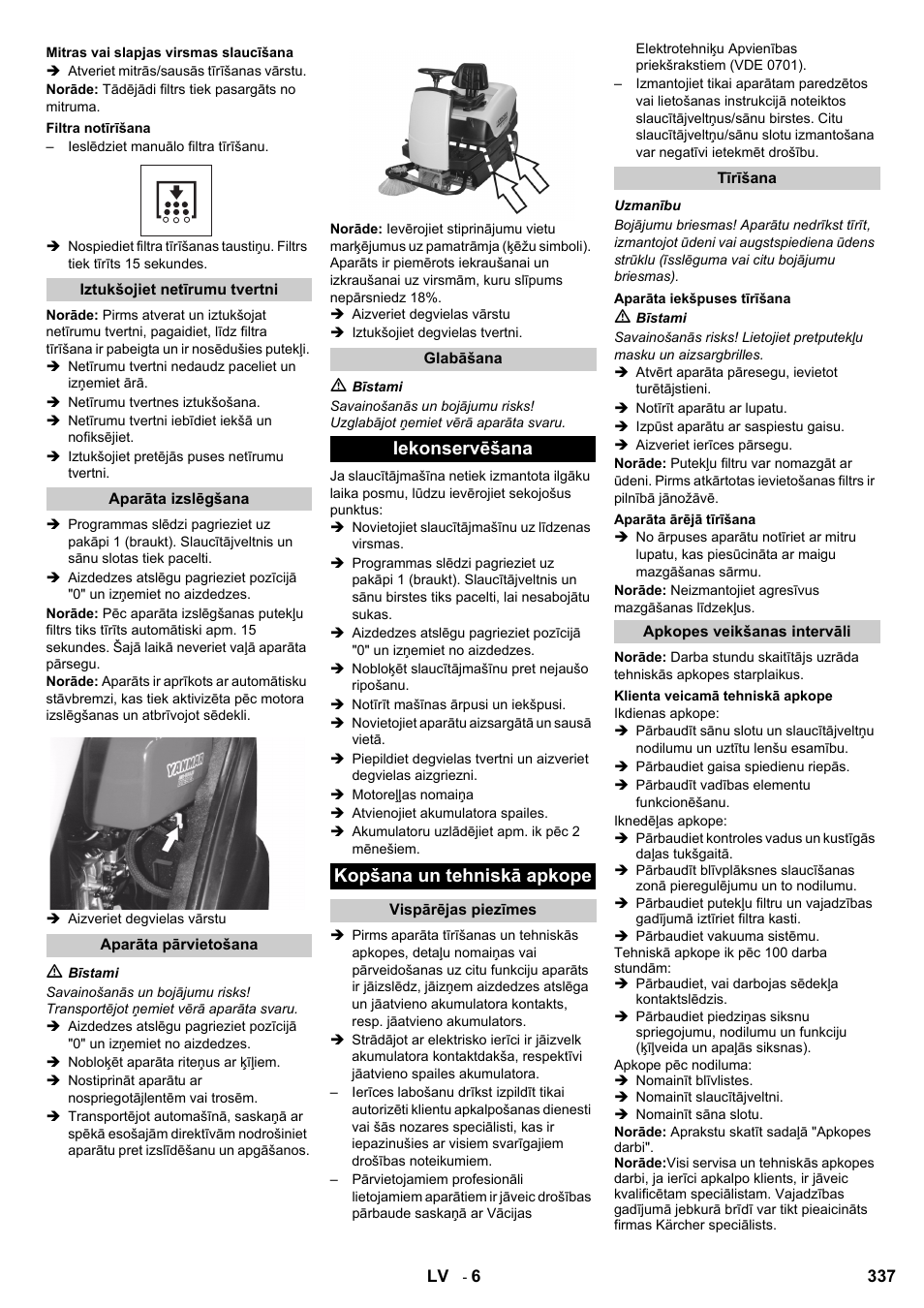 Iekonservēšana kopšana un tehniskā apkope | Karcher KM 100-100 R D User Manual | Page 337 / 360