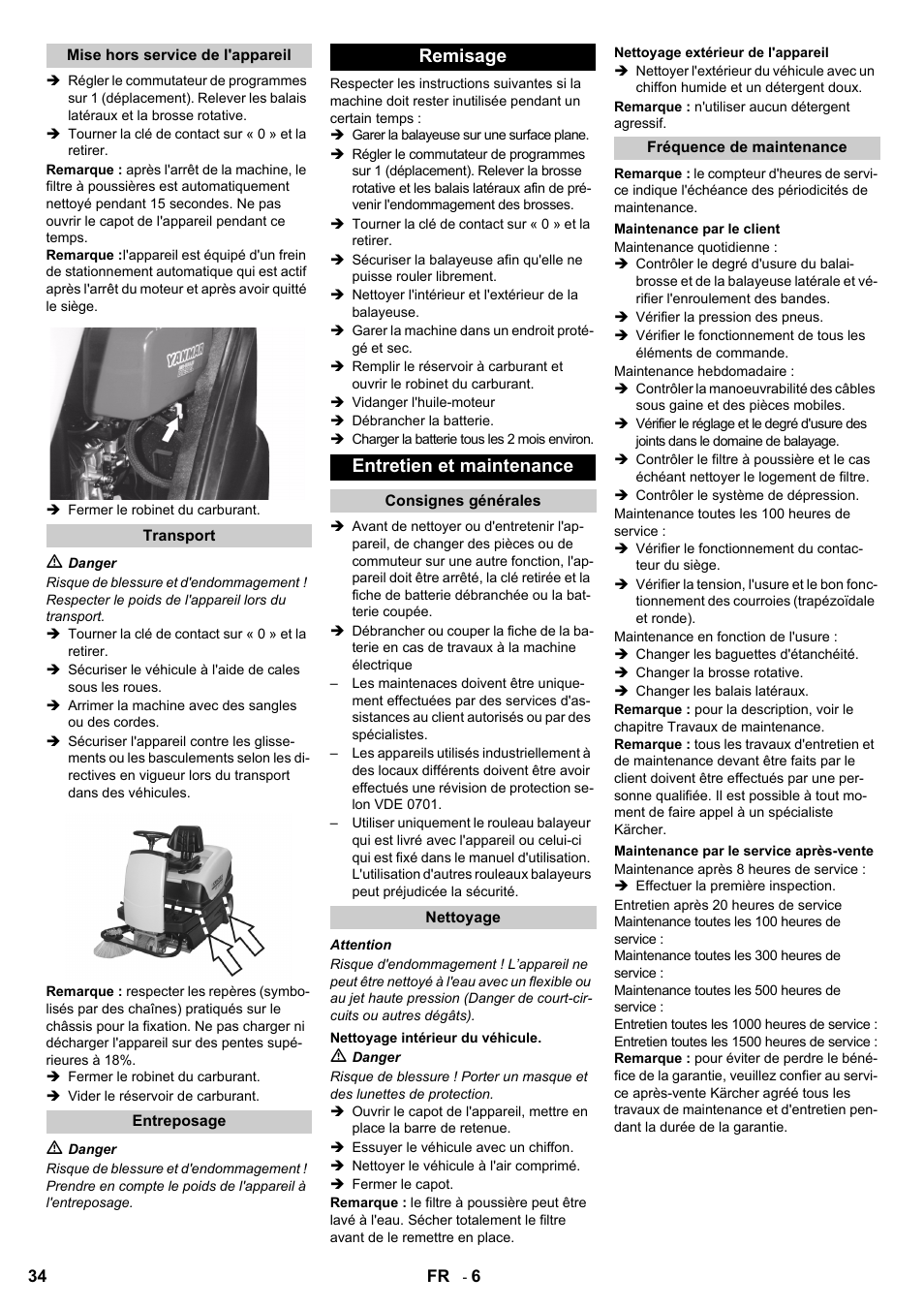 Remisage entretien et maintenance | Karcher KM 100-100 R D User Manual | Page 34 / 360