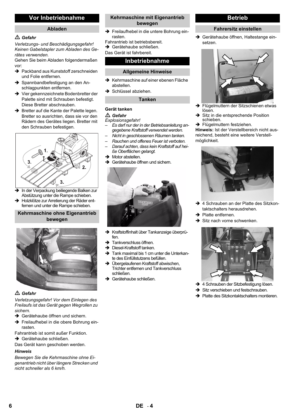 Vor inbetriebnahme, Inbetriebnahme, Betrieb | Karcher KM 100-100 R D User Manual | Page 6 / 360