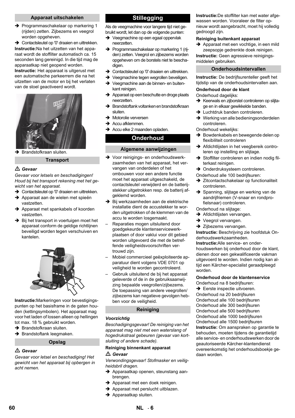 Stillegging onderhoud | Karcher KM 100-100 R D User Manual | Page 60 / 360