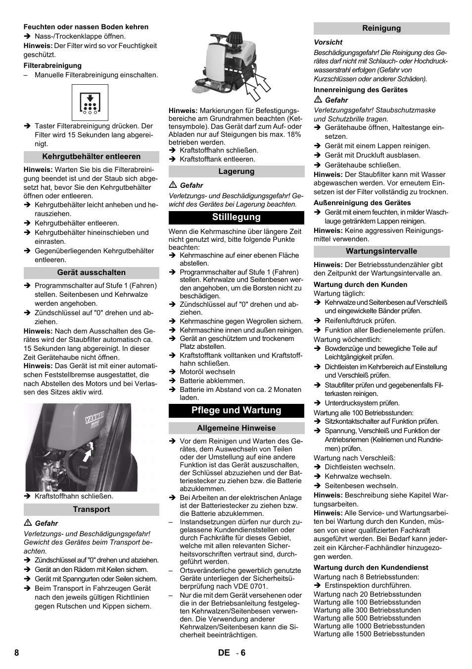 Stilllegung pflege und wartung | Karcher KM 100-100 R D User Manual | Page 8 / 360