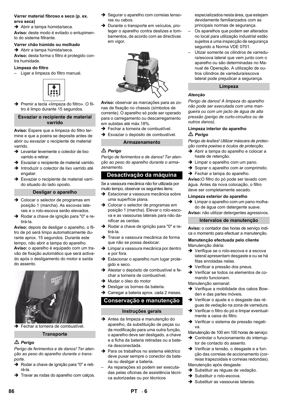 Desactivação da máquina conservação e manutenção | Karcher KM 100-100 R D User Manual | Page 86 / 360