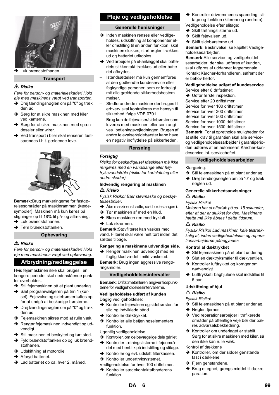 Afbrydning/nedlæggelse pleje og vedligeholdelse | Karcher KM 100-100 R D User Manual | Page 99 / 360