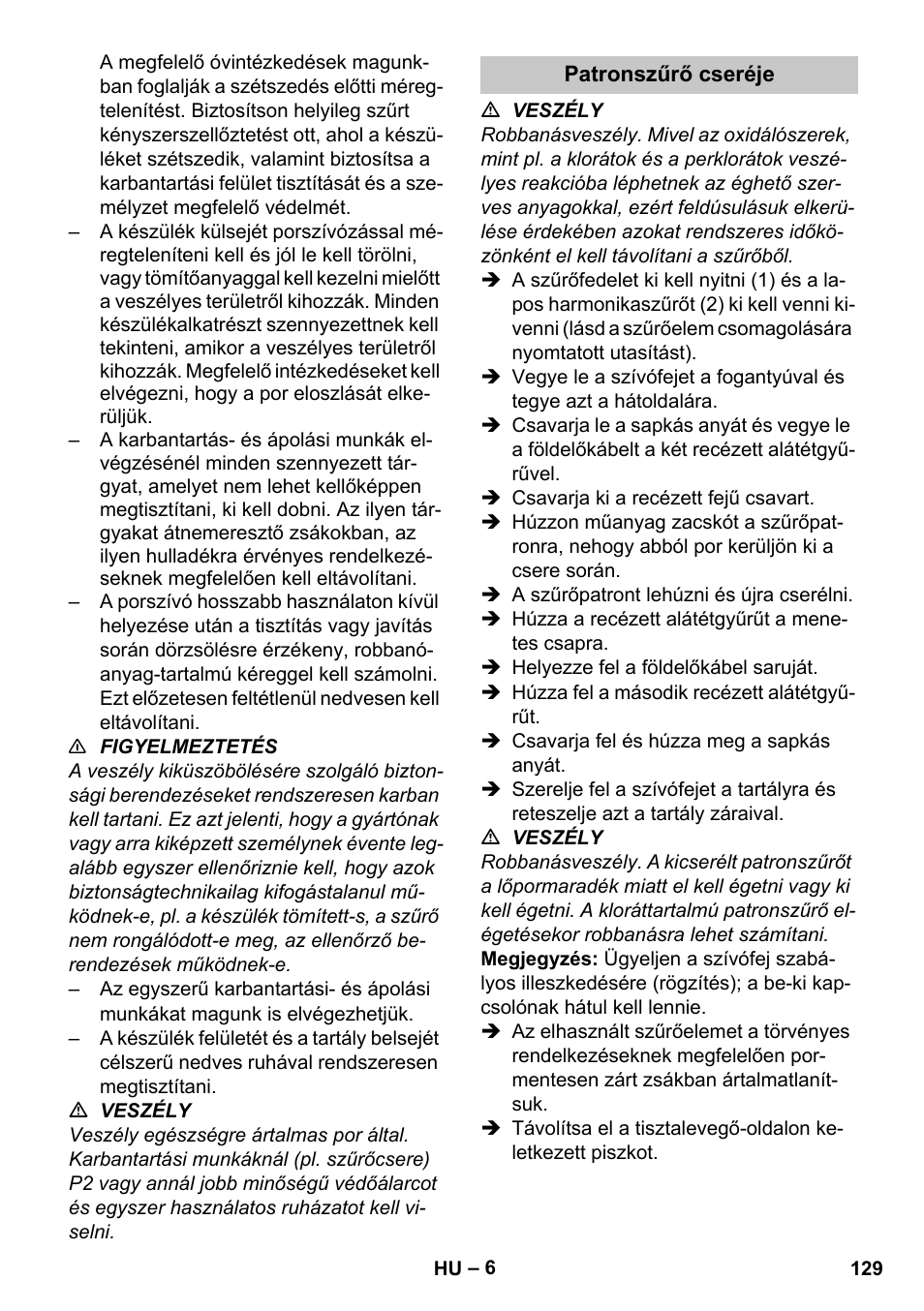 Patronszűrő cseréje | Karcher NT 80-1 B1 M S User Manual | Page 129 / 160