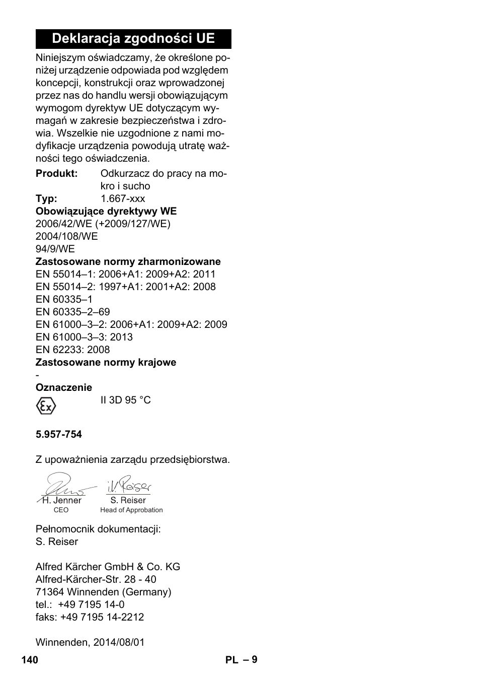 Deklaracja zgodności ue | Karcher NT 80-1 B1 M S User Manual | Page 140 / 160