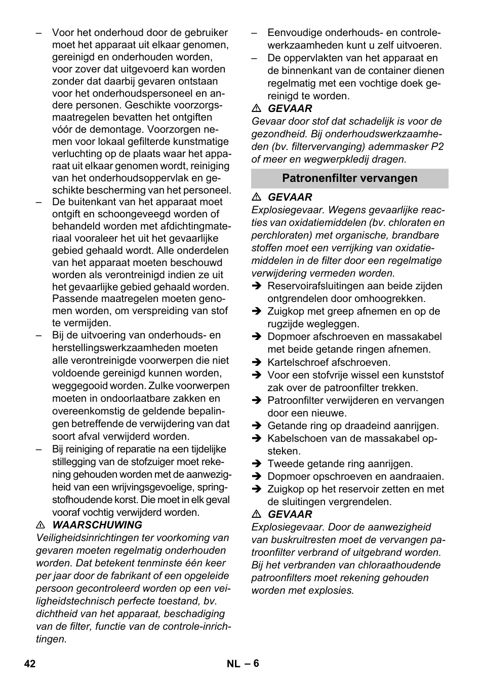 Patronenfilter vervangen | Karcher NT 80-1 B1 M S User Manual | Page 42 / 160