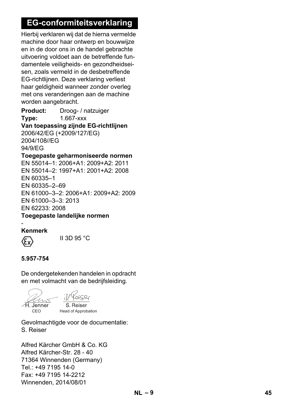 Eg-conformiteitsverklaring | Karcher NT 80-1 B1 M S User Manual | Page 45 / 160