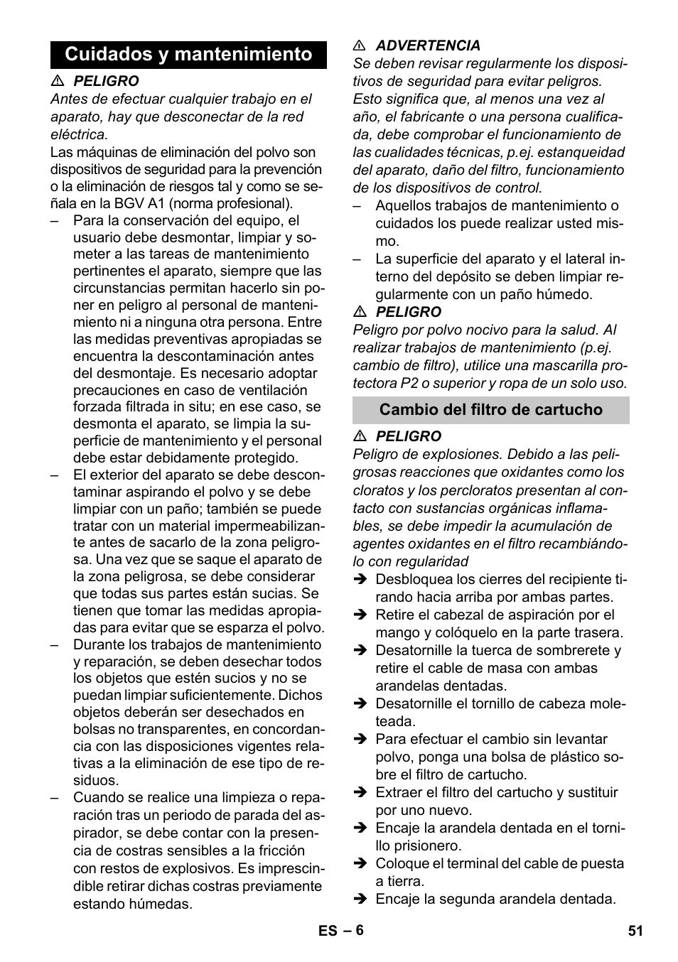 Cuidados y mantenimiento, Cambio del filtro de cartucho | Karcher NT 80-1 B1 M S User Manual | Page 51 / 160