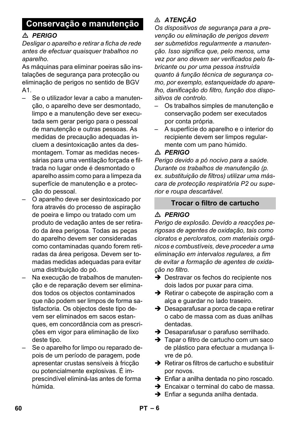 Conservação e manutenção, Trocar o filtro de cartucho | Karcher NT 80-1 B1 M S User Manual | Page 60 / 160