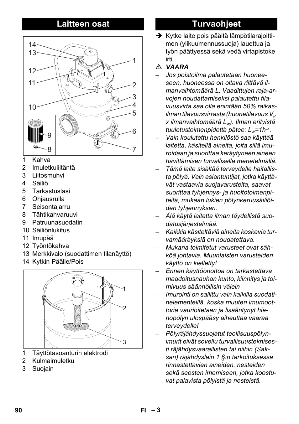 Laitteen osat, Turvaohjeet | Karcher NT 80-1 B1 M S User Manual | Page 90 / 160