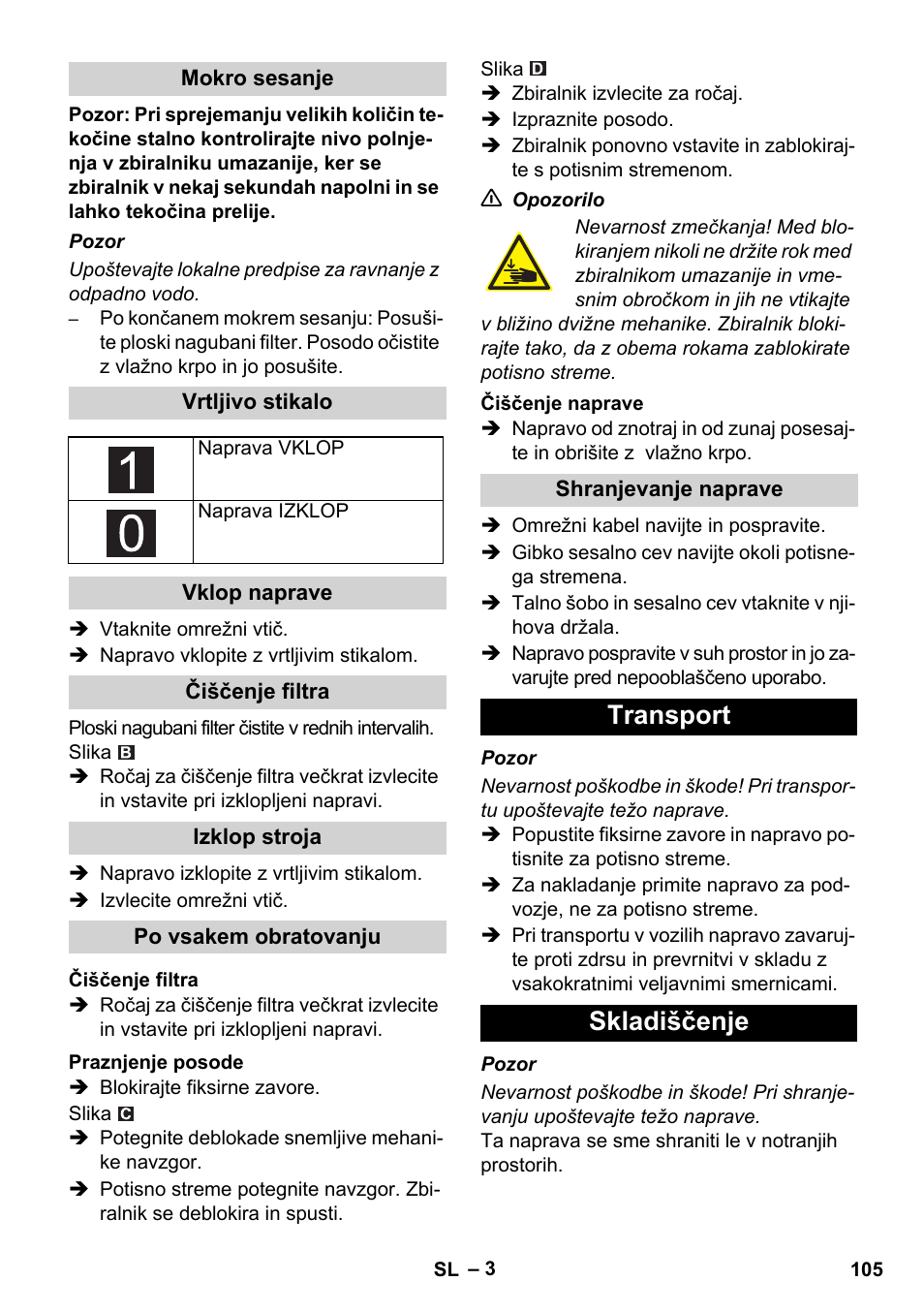 Transport skladiščenje | Karcher IVC 60-30 Ap User Manual | Page 105 / 172