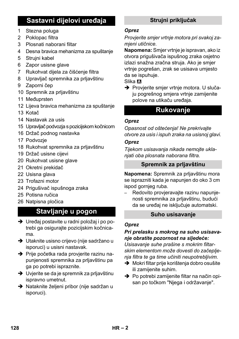 Sastavni dijelovi uređaja stavljanje u pogon, Rukovanje | Karcher IVC 60-30 Ap User Manual | Page 128 / 172