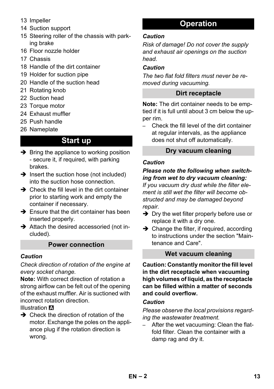 Start up, Operation | Karcher IVC 60-30 Ap User Manual | Page 13 / 172