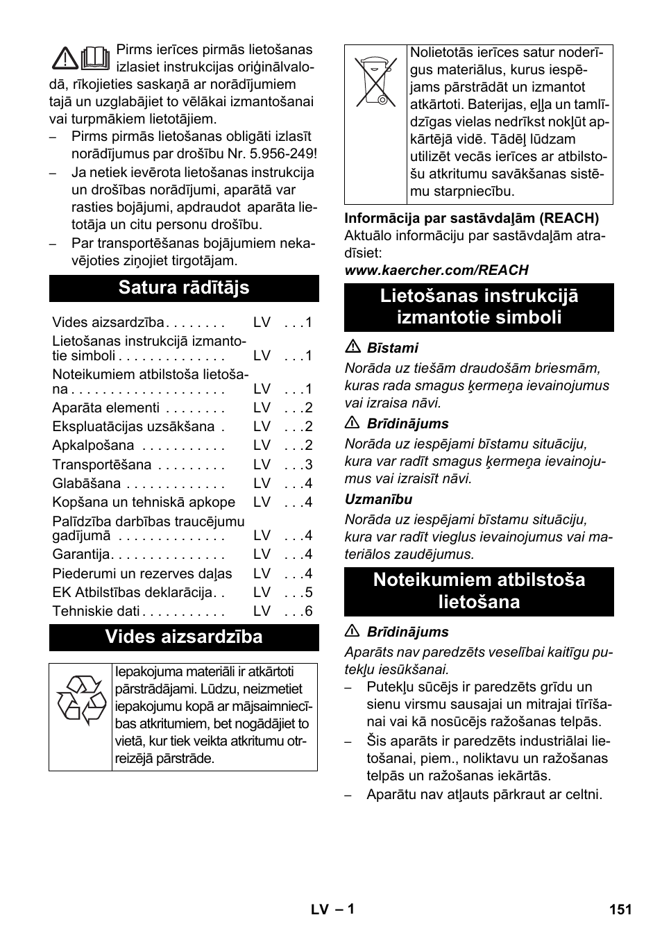 Latviešu, Satura rādītājs, Vides aizsardzība | Karcher IVC 60-30 Ap User Manual | Page 151 / 172