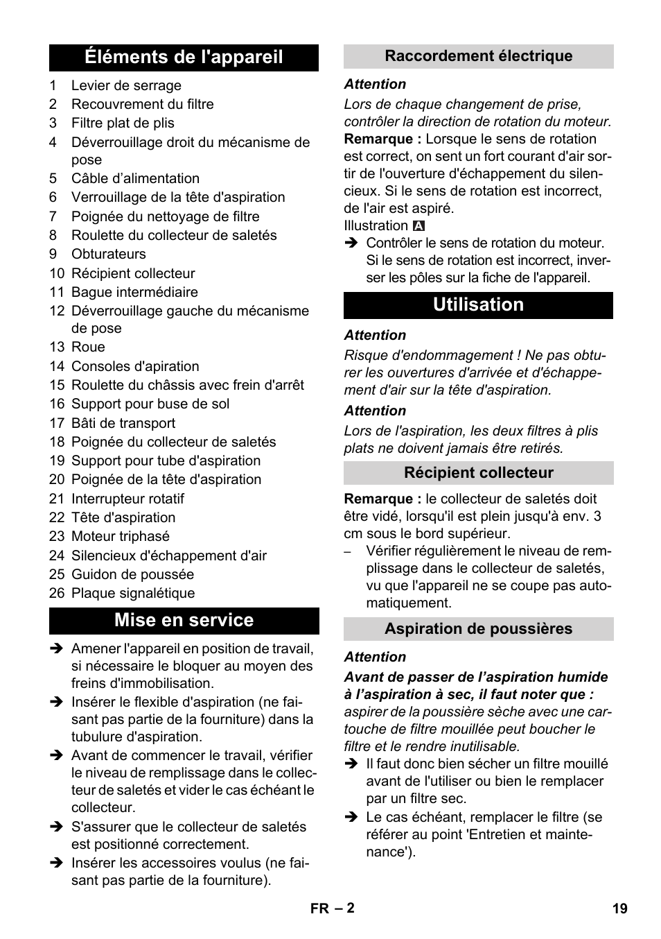 Éléments de l'appareil mise en service, Utilisation | Karcher IVC 60-30 Ap User Manual | Page 19 / 172