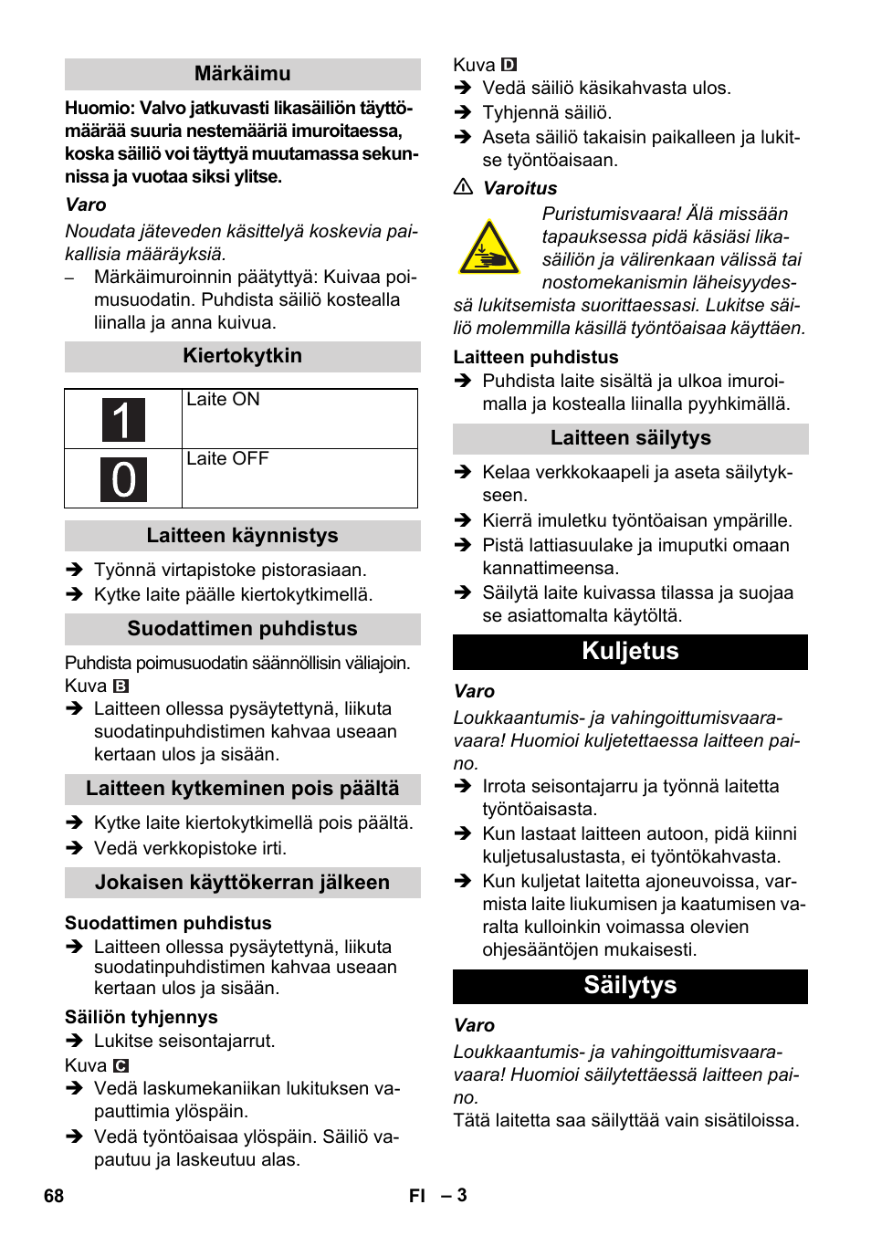 Kuljetus säilytys | Karcher IVC 60-30 Ap User Manual | Page 68 / 172