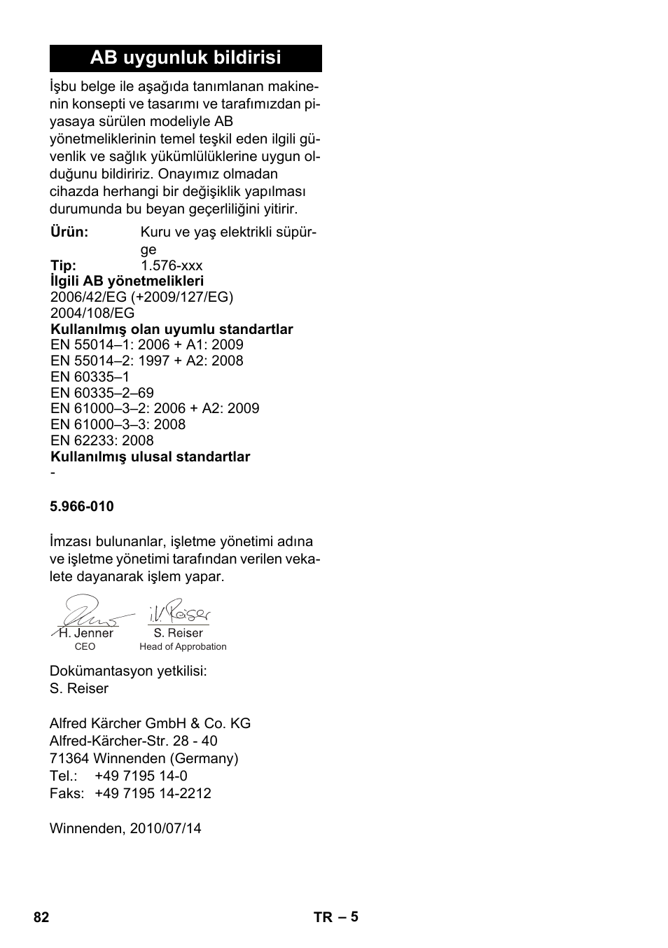 Ab uygunluk bildirisi | Karcher IVC 60-30 Ap User Manual | Page 82 / 172