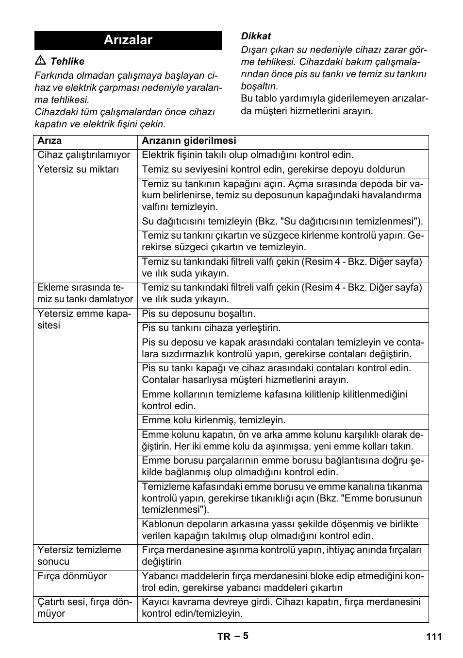 Arızalar | Karcher BR 30-4 C User Manual | Page 111 / 242