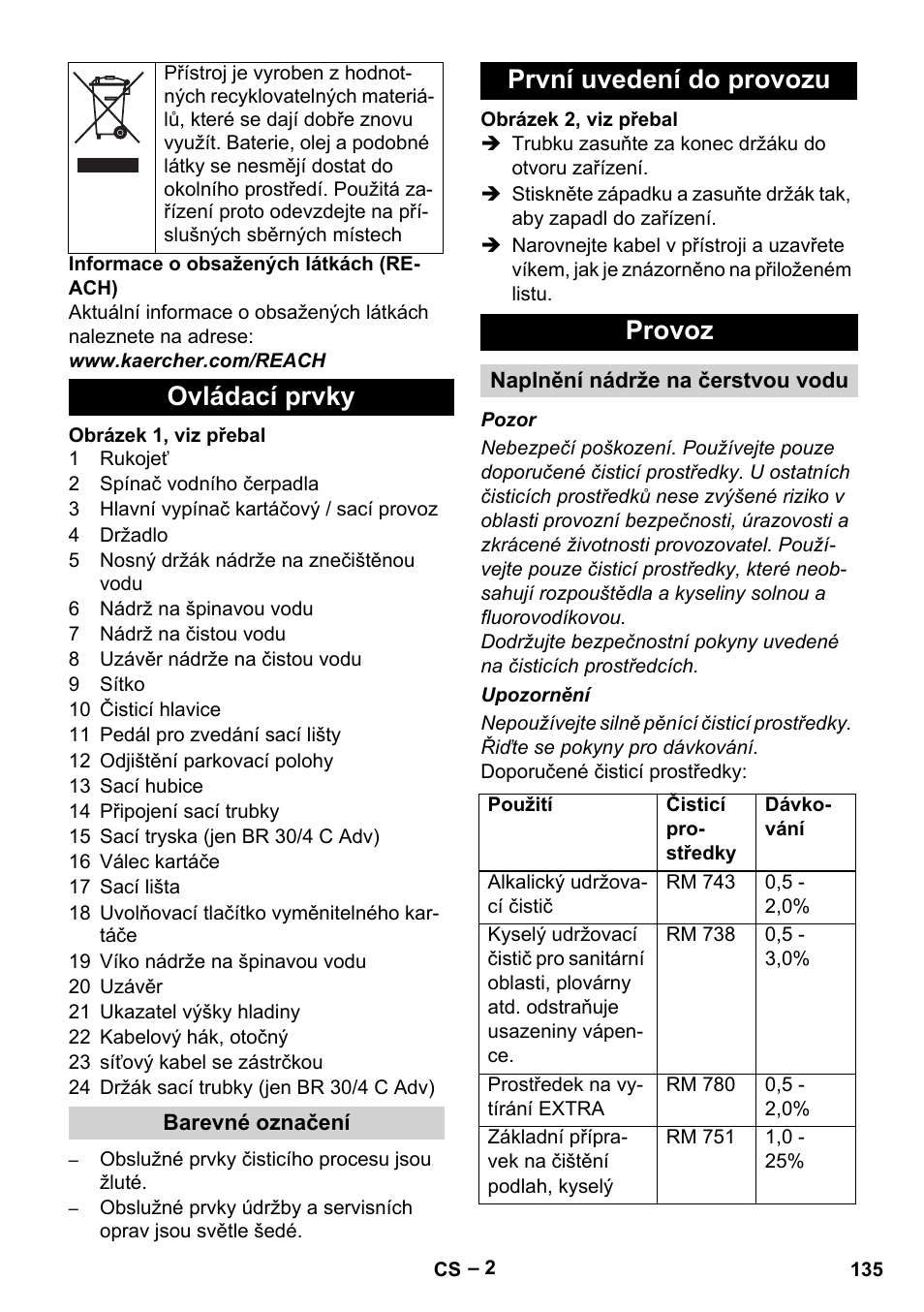 Ovládací prvky, První uvedení do provozu provoz | Karcher BR 30-4 C User Manual | Page 135 / 242