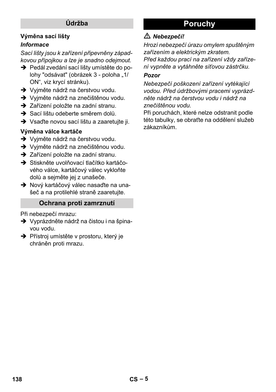 Poruchy | Karcher BR 30-4 C User Manual | Page 138 / 242