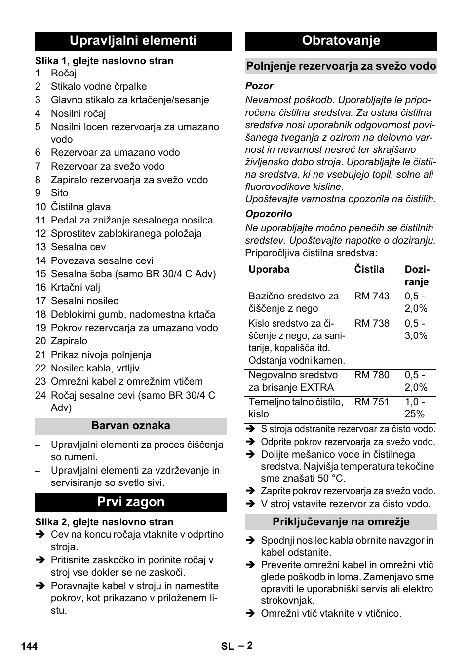 Upravljalni elementi, Prvi zagon obratovanje | Karcher BR 30-4 C User Manual | Page 144 / 242