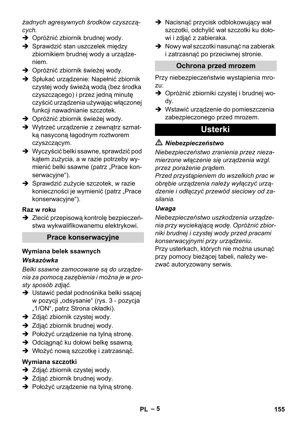 Usterki | Karcher BR 30-4 C User Manual | Page 155 / 242