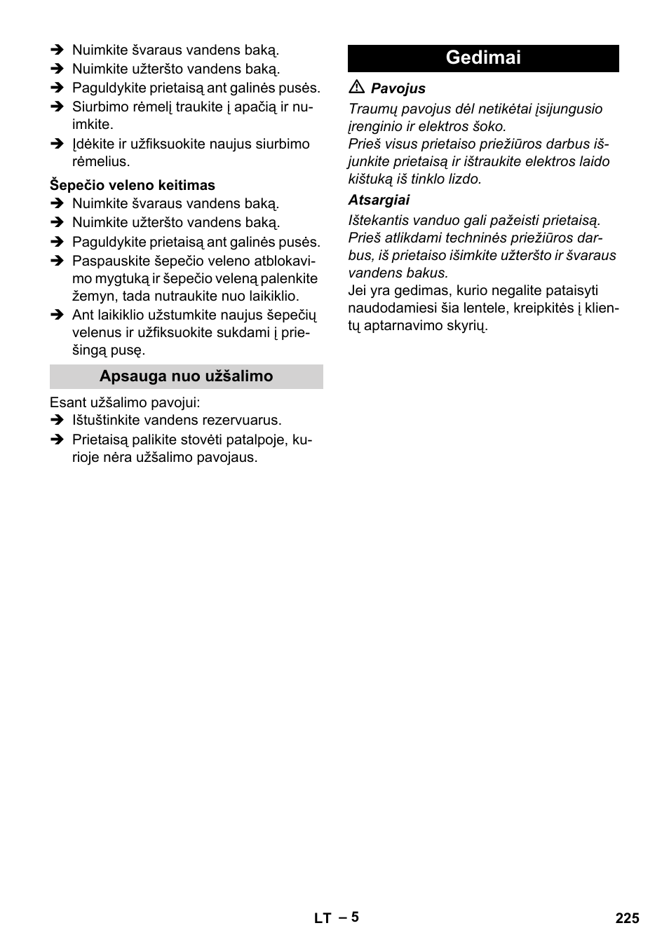 Gedimai | Karcher BR 30-4 C User Manual | Page 225 / 242