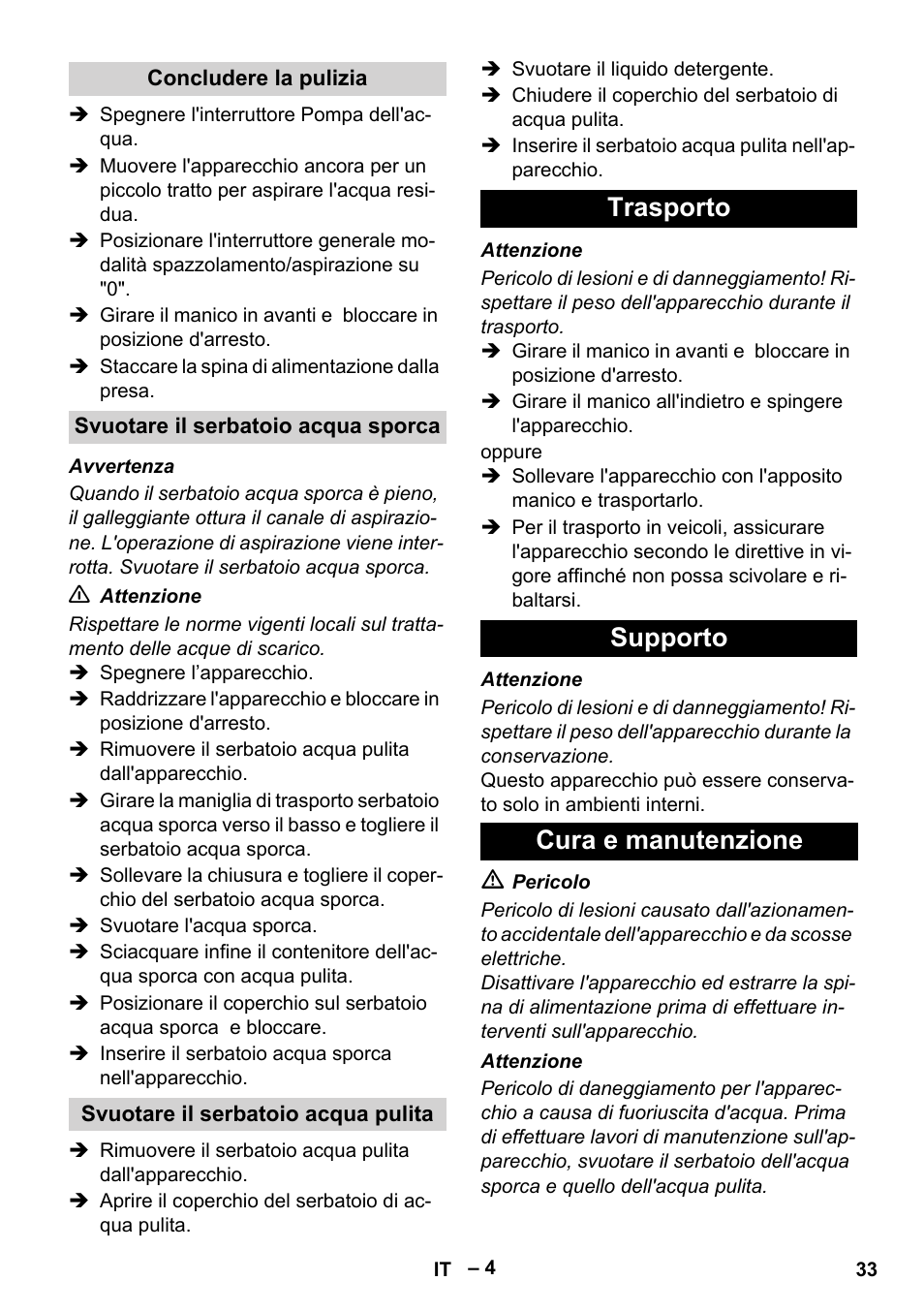 Trasporto supporto cura e manutenzione | Karcher BR 30-4 C User Manual | Page 33 / 242