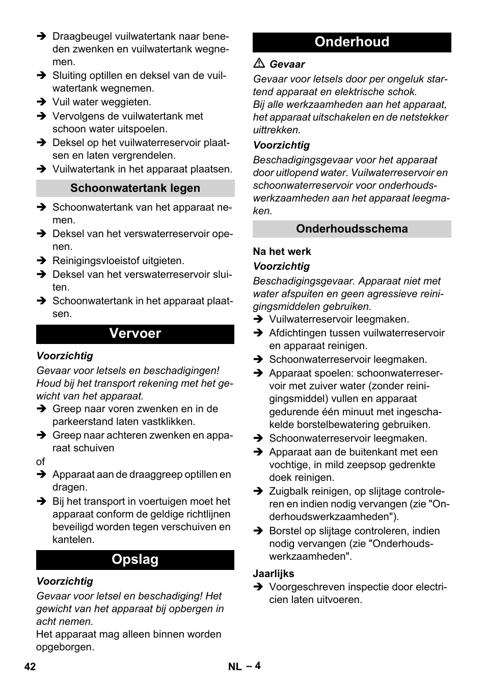 Vervoer opslag onderhoud | Karcher BR 30-4 C User Manual | Page 42 / 242