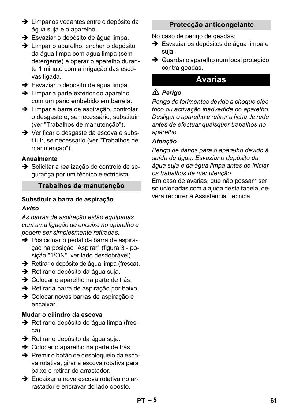 Avarias | Karcher BR 30-4 C User Manual | Page 61 / 242