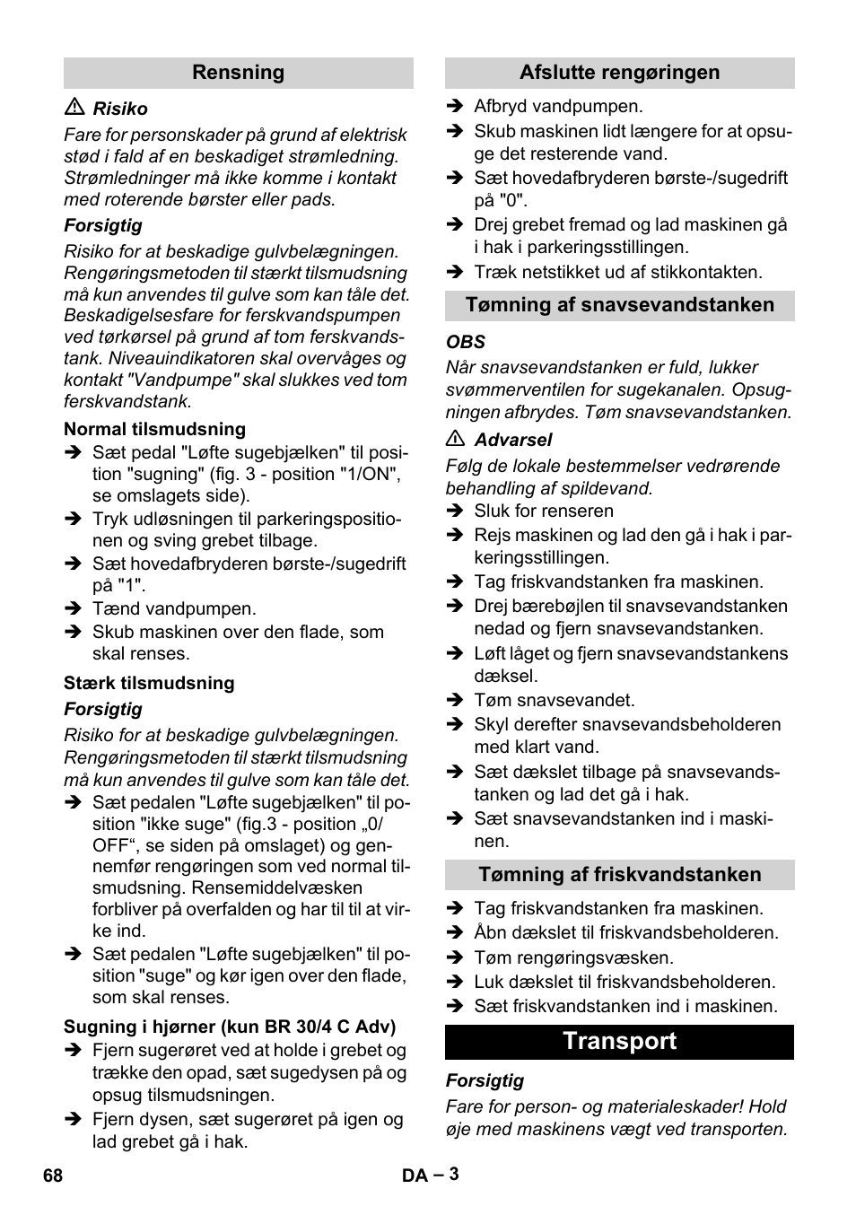 Transport | Karcher BR 30-4 C User Manual | Page 68 / 242