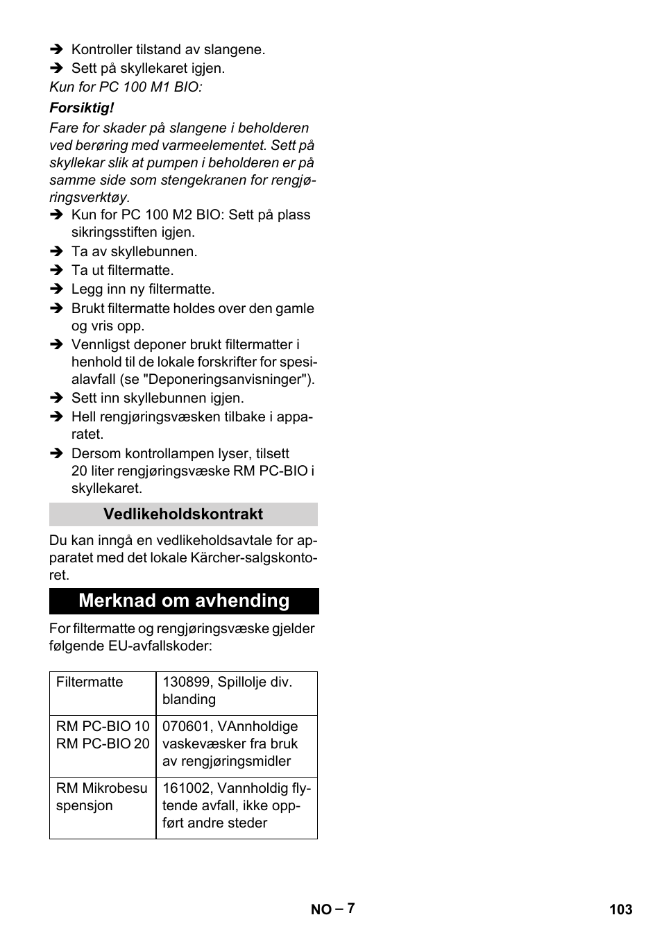 Merknad om avhending | Karcher PC 100 M2 BIO User Manual | Page 103 / 232