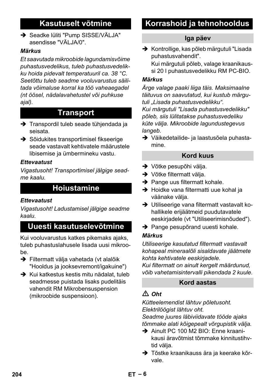 Karcher PC 100 M2 BIO User Manual | Page 204 / 232