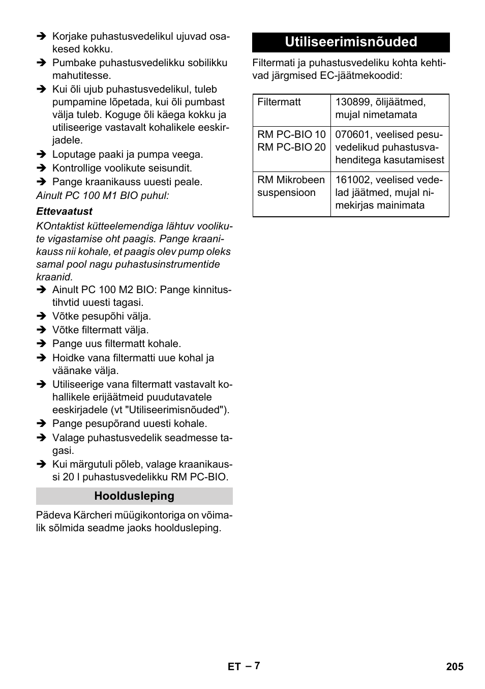 Utiliseerimisnõuded | Karcher PC 100 M2 BIO User Manual | Page 205 / 232