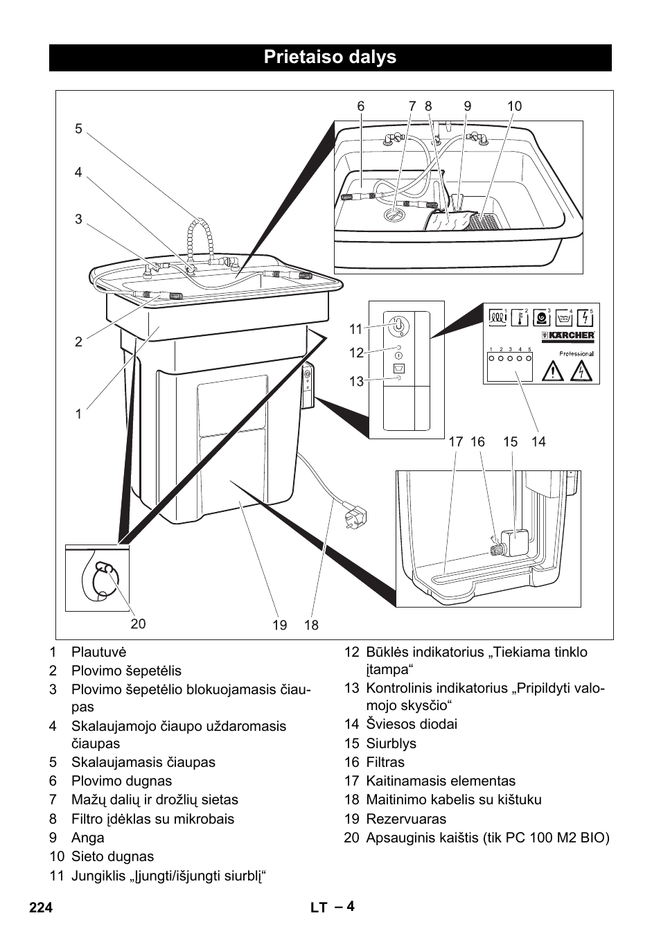 Prietaiso dalys | Karcher PC 100 M2 BIO User Manual | Page 224 / 232