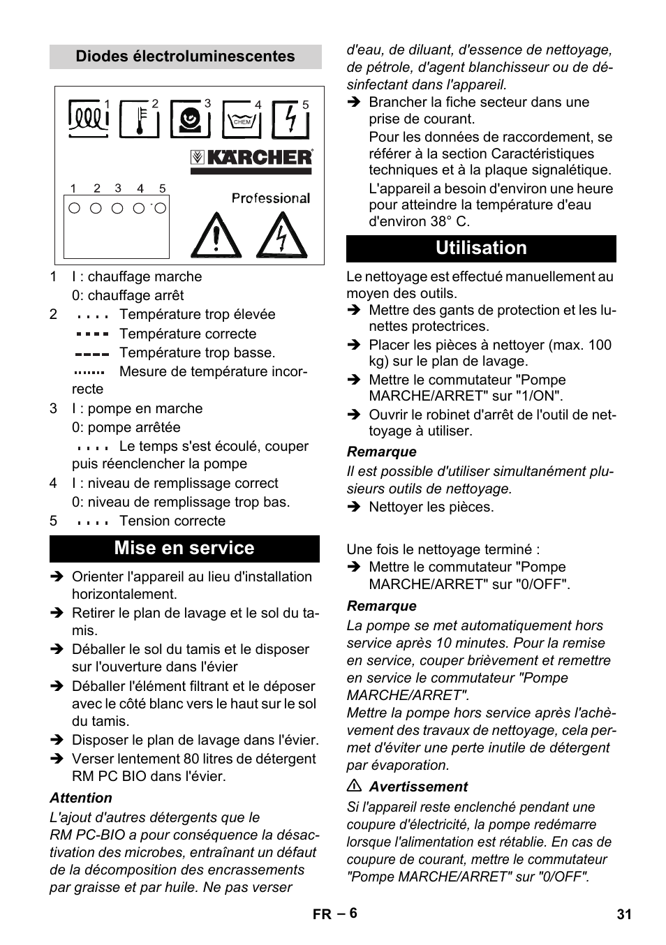 Mise en service utilisation | Karcher PC 100 M2 BIO User Manual | Page 31 / 232