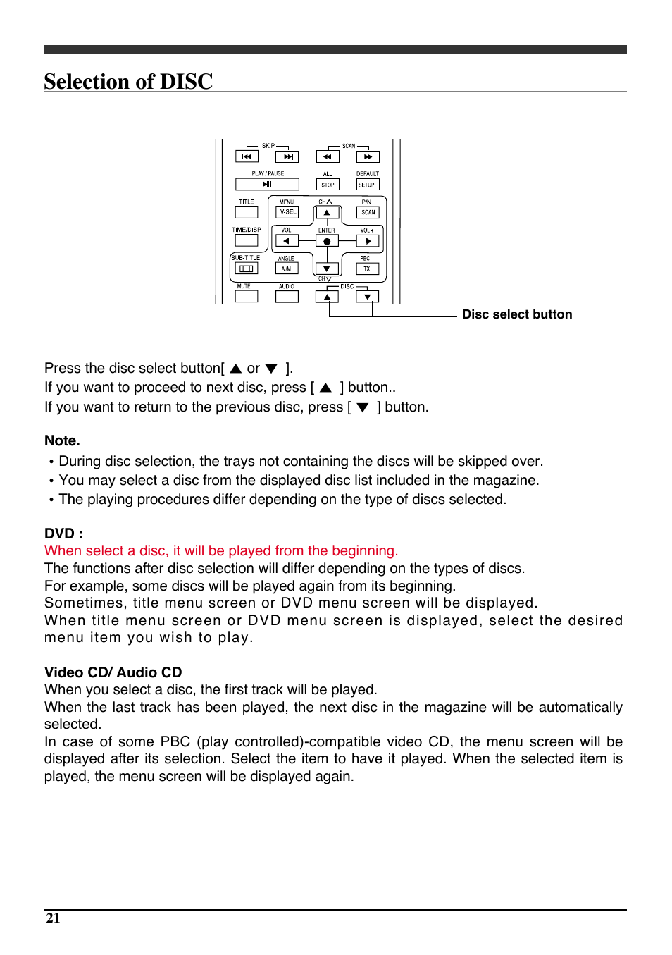 Selection of disc | Audiovox PAV6D User Manual | Page 24 / 58